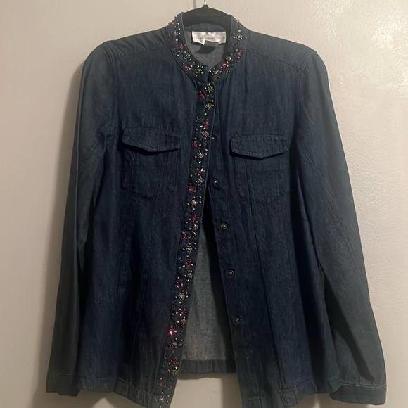 Susan graver blue jeans shirt with stones design hard to find size Xs denim - Picture 1 of 10